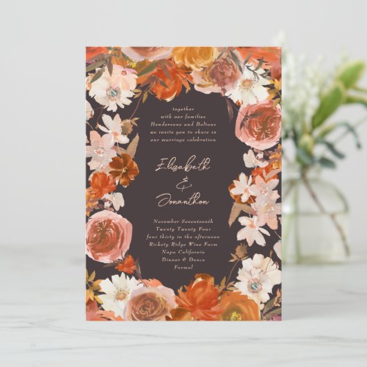 Invitation Mariage d'abondance de crème florale de minuit (Debout devant)