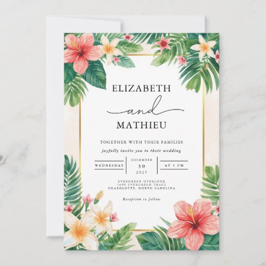 Invitation Mariage d'accent de la fleur tropicale (Devant)