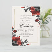 Invitation Mariage d'accents floraux rouges profonds (Debout devant)