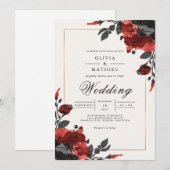 Invitation Mariage d'accents floraux rouges profonds (Devant / Derrière)
