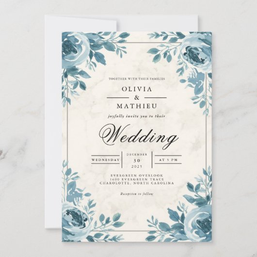 Invitation Mariage d'accentuation bleu foncé (Devant)