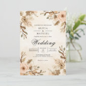 Invitation Mariage d'accentuation de fleur sépia doux (Debout devant)
