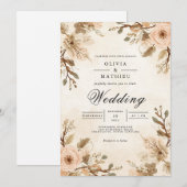 Invitation Mariage d'accentuation de fleur sépia doux (Devant / Derrière)