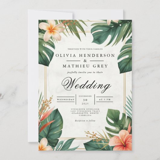 Invitation Mariage d'accentuation de la fleur tropicale (Devant)