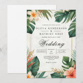 Invitation Mariage d'accentuation de la fleur tropicale (Devant / Derrière)