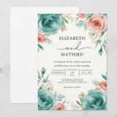 Invitation Mariage d'accentuation de la fleur Turquoise pouss (Devant / Derrière)