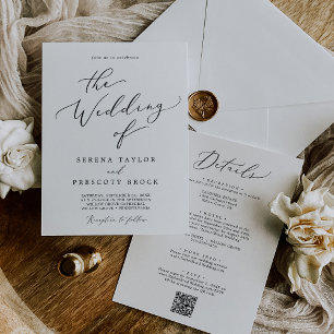 Invitation Mariage d'accueil QR tout en noir délicat