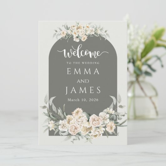 Invitation Mariage d'Affiche de bienvenue simple vert (Debout devant)