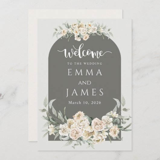 Invitation Mariage d'Affiche de bienvenue simple vert (Devant / Derrière)