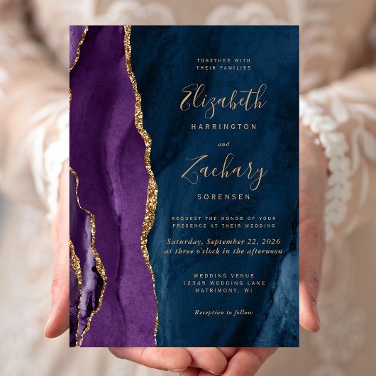 Invitation Mariage d'agate bleu marine violet