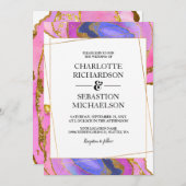 Invitation Mariage d'agate d'aquarelle rose Ombre or (Devant / Derrière)