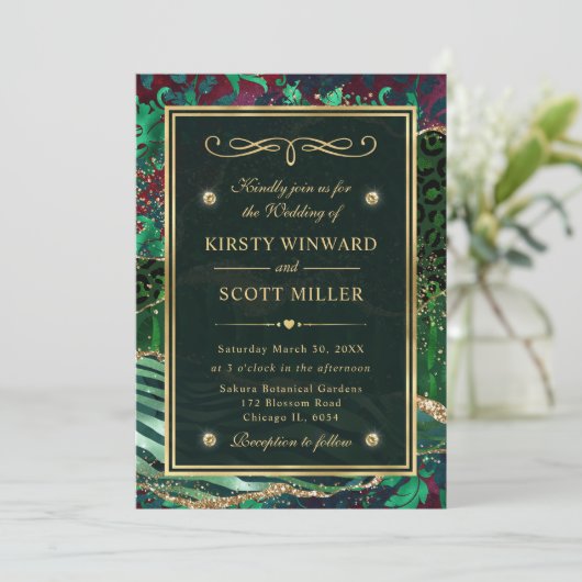 Invitation Mariage d'Agate de la Parties scintillant d'or ver (Debout devant)