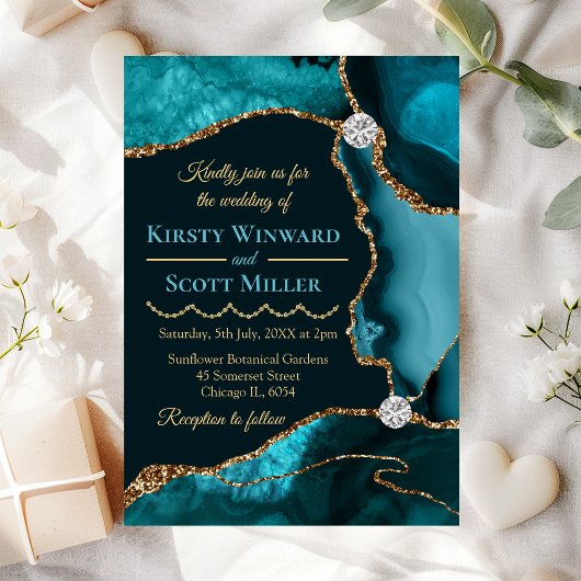 Invitation Mariage d'Agate de Parties scintillant turquoise b