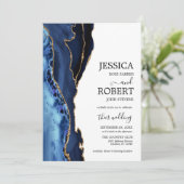 Invitation Mariage d'agate d'or bleu marine (Debout devant)