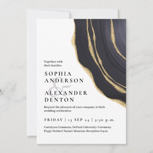 Invitation Mariage d'agate gris or (Devant)