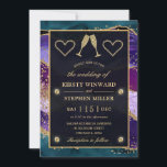 Invitation Mariage d'Agate Peacock turquoise, violet et or<br><div class="desc">Peacock Agate de parties scintillant violet,  turquoise et or avec clipart de diamants or</div>