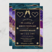 Invitation Mariage d'Agate Peacock turquoise, violet et or (Devant / Derrière)