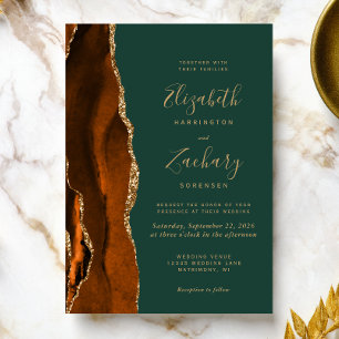 Invitation Mariage d'Agate vert émérite de rouille moderne