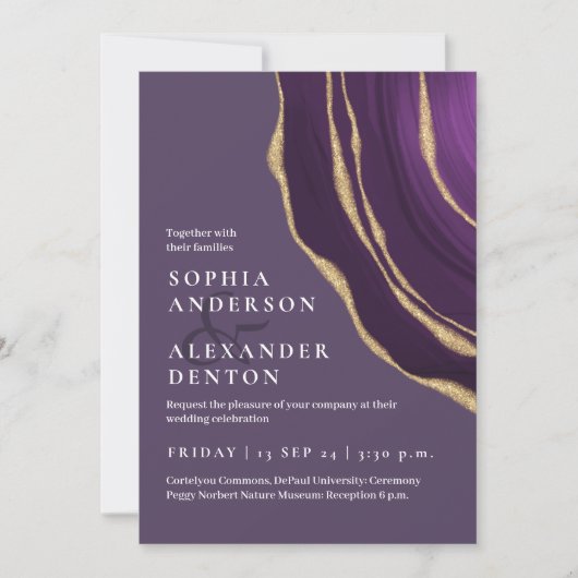 Invitation Mariage d'agate violet doré Lux (Devant)