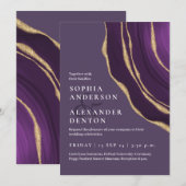 Invitation Mariage d'agate violet doré Lux (Devant / Derrière)