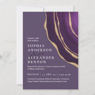 Invitation Mariage d'agate violet doré Lux