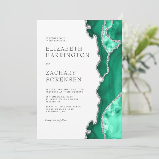 Invitation Mariage d'âge d'argent vert de mer (Debout devant)