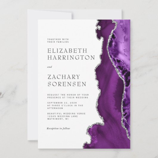 Invitation Mariage d'âge d'argent violet (Devant)