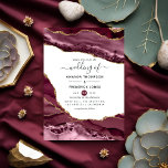 Invitation Mariage d'âge de Bourgogne et d'or<br><div class="desc">Faire-part de mariage en pierre d'agate de parties scintillant bordeaux et faux or avec élégante typographie manuscrite personnalisable selon vos spécificités d'événement.</div>