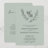 Invitation Mariage d'âge de code QR de couronne de monogramme (Devant / Derrière)