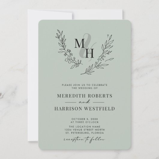 Invitation Mariage d'âge de code QR de couronne de monogramme (Devant)
