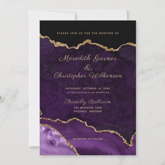 Invitation Mariage d'âge de Parties scintillant or Purple Ele (Devant)