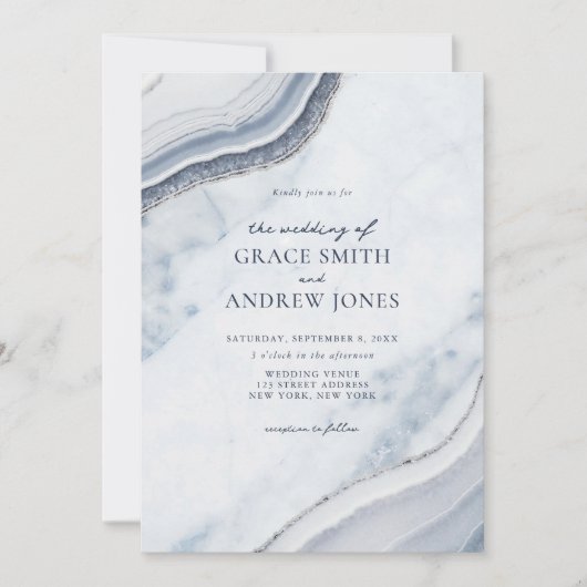 Invitation Mariage d'âge en marbre bleu foncé (Devant)