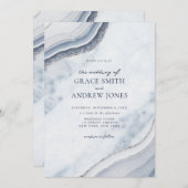 Invitation Mariage d'âge en marbre bleu foncé (Devant / Derrière)