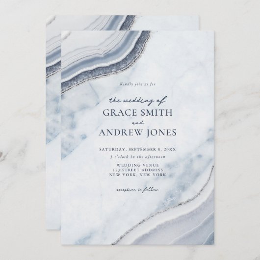 Invitation Mariage d'âge en marbre bleu foncé (Devant / Derrière)