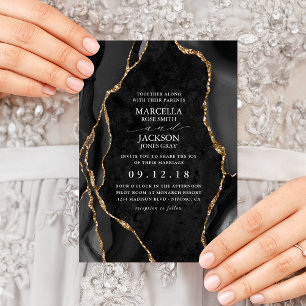 Invitation Mariage d'âge en marbre noir or