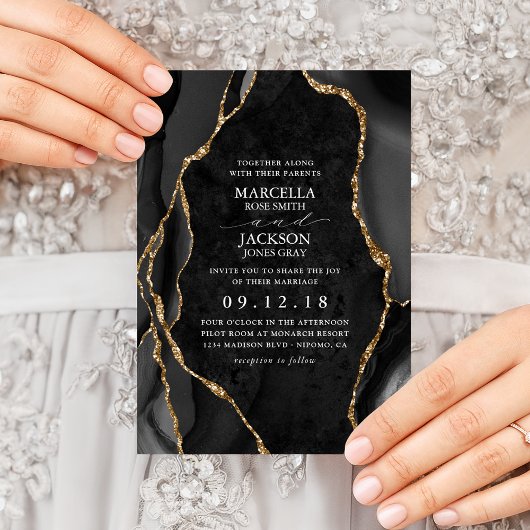Invitation Mariage d'âge en marbre noir or