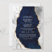 Invitation Mariage d'âge marbre, blanc et or (Devant)