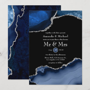 Invitation Mariage d'âge marine et argent