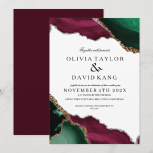 Invitation Mariage d'âge moderne de Bourgogne et vert