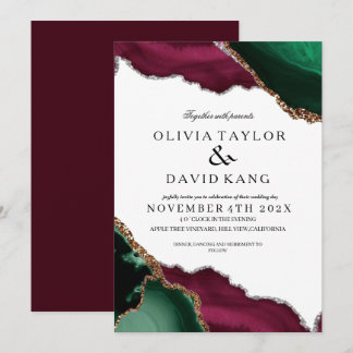 Invitation Mariage d'âge moderne de Bourgogne et vert