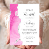 Invitation Mariage d'âge moderne rose argent