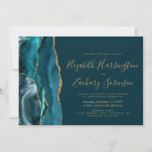 Invitation Mariage d'âge or Turquoise foncé moderne (Devant)