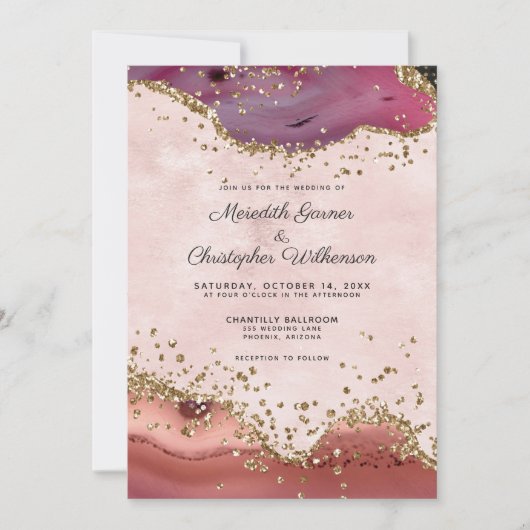 Invitation Mariage d'âge rose et bordeaux (Devant)