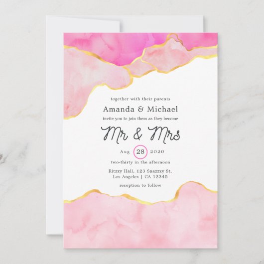 Invitation Mariage d'âge rose, noir et or (Devant)