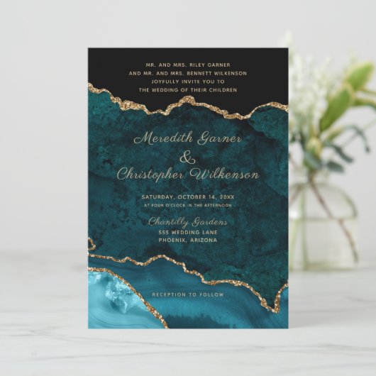 Invitation Mariage d'âge Turquoise Gold (Debout devant)