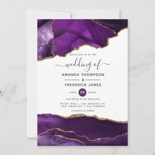 Invitation Mariage d'âge violet et or (Devant)
