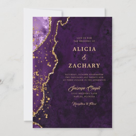 Invitation Mariage d'âge violet Parties scintillant or (Devant)