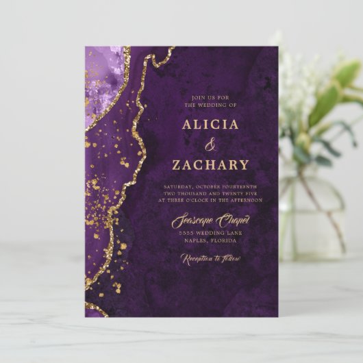 Invitation Mariage d'âge violet Parties scintillant or (Debout devant)