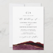 Invitation mariage d'agrafage bordeaux et or (Devant)