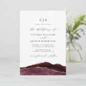 Invitation mariage d'agrafage bordeaux et or (Debout devant)